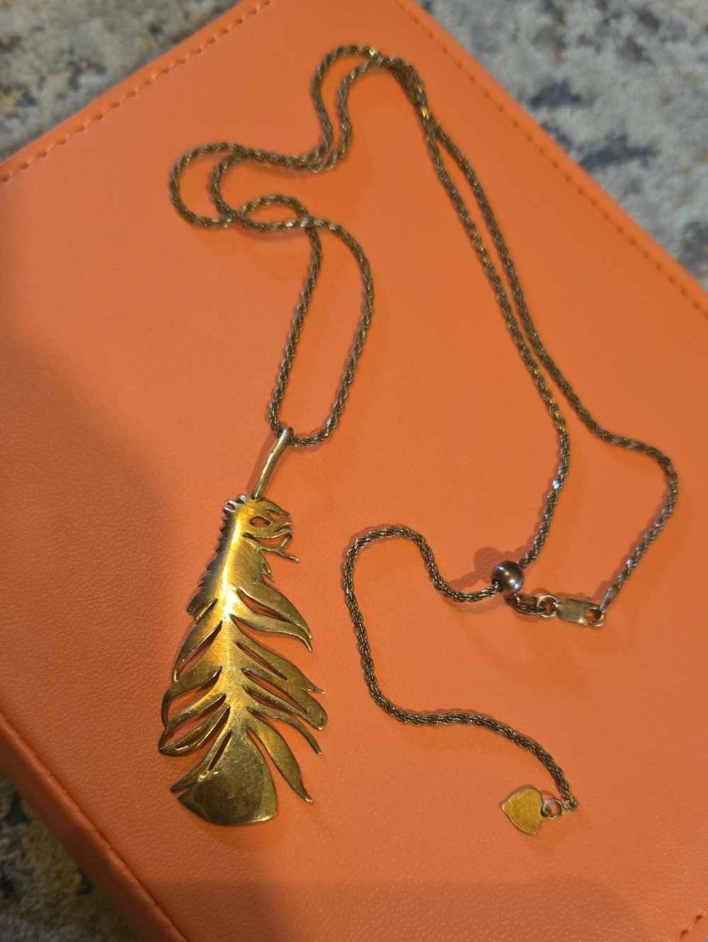 Gold Over Sterling Silver Feather Pendant Necklace